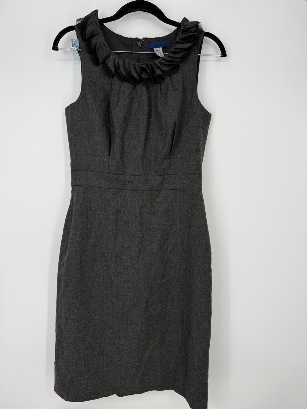J.Crew Grey Ruffle Sheath Zipper Cocktail Wool blend 4
